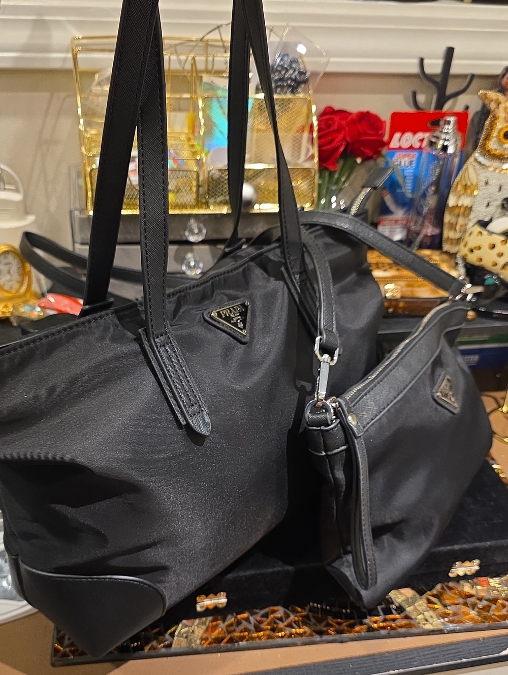 Prada Black Nylon Tote and Matching Crossbody Set